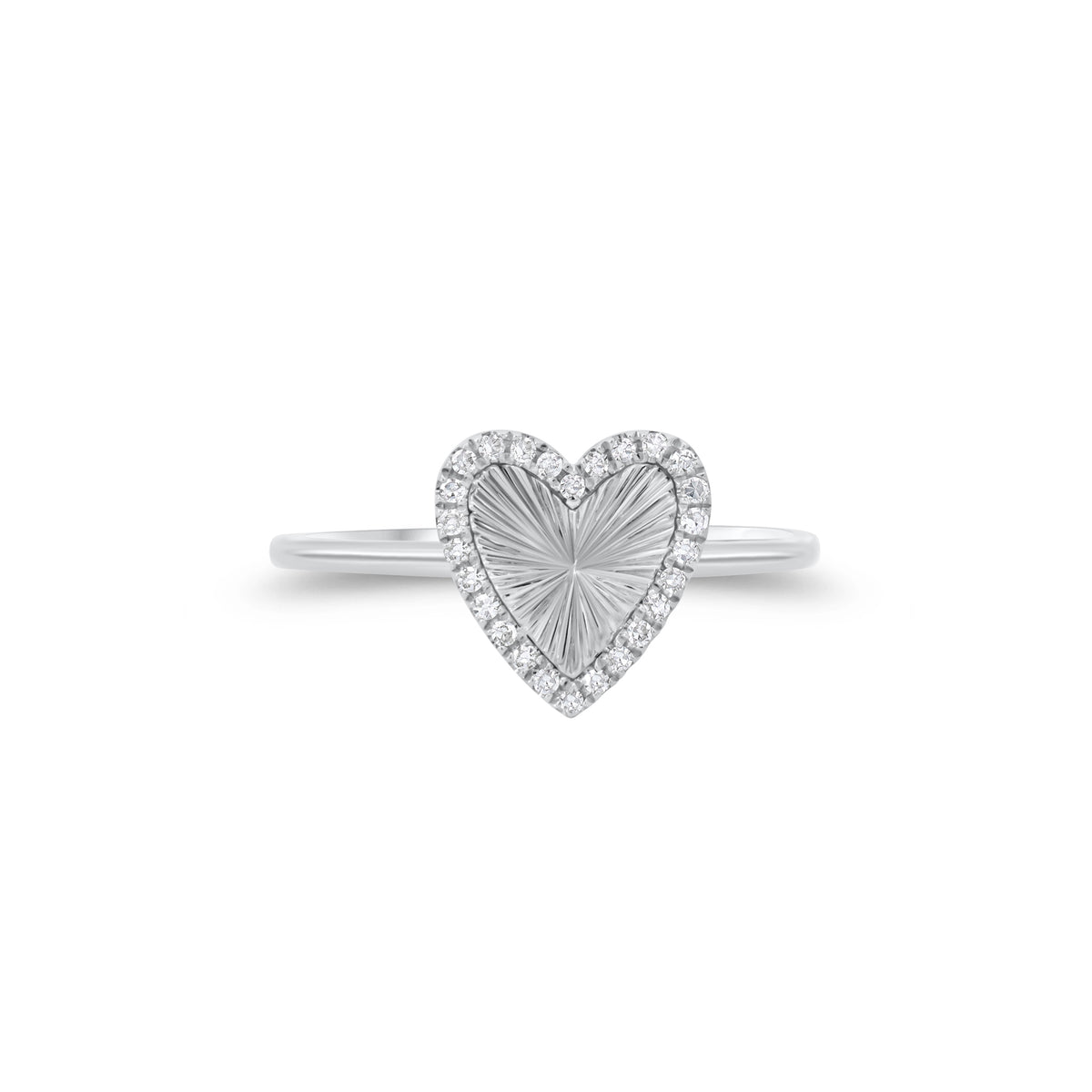 Diamond & Ridged Gold Heart Ring - 14K gold weighing 1.30 grams - 26 round diamonds weighing 0.07 carats