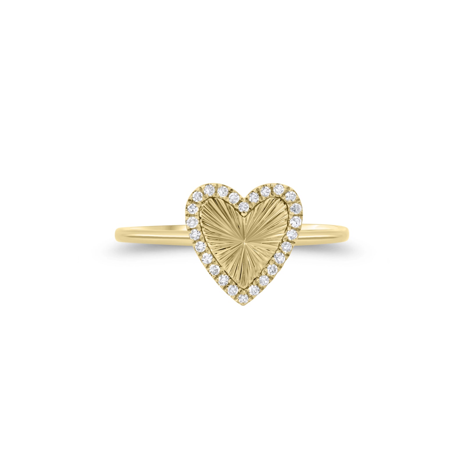Diamond & Ridged Gold Heart Ring - 14K gold weighing 1.30 grams - 26 round diamonds weighing 0.07 carats