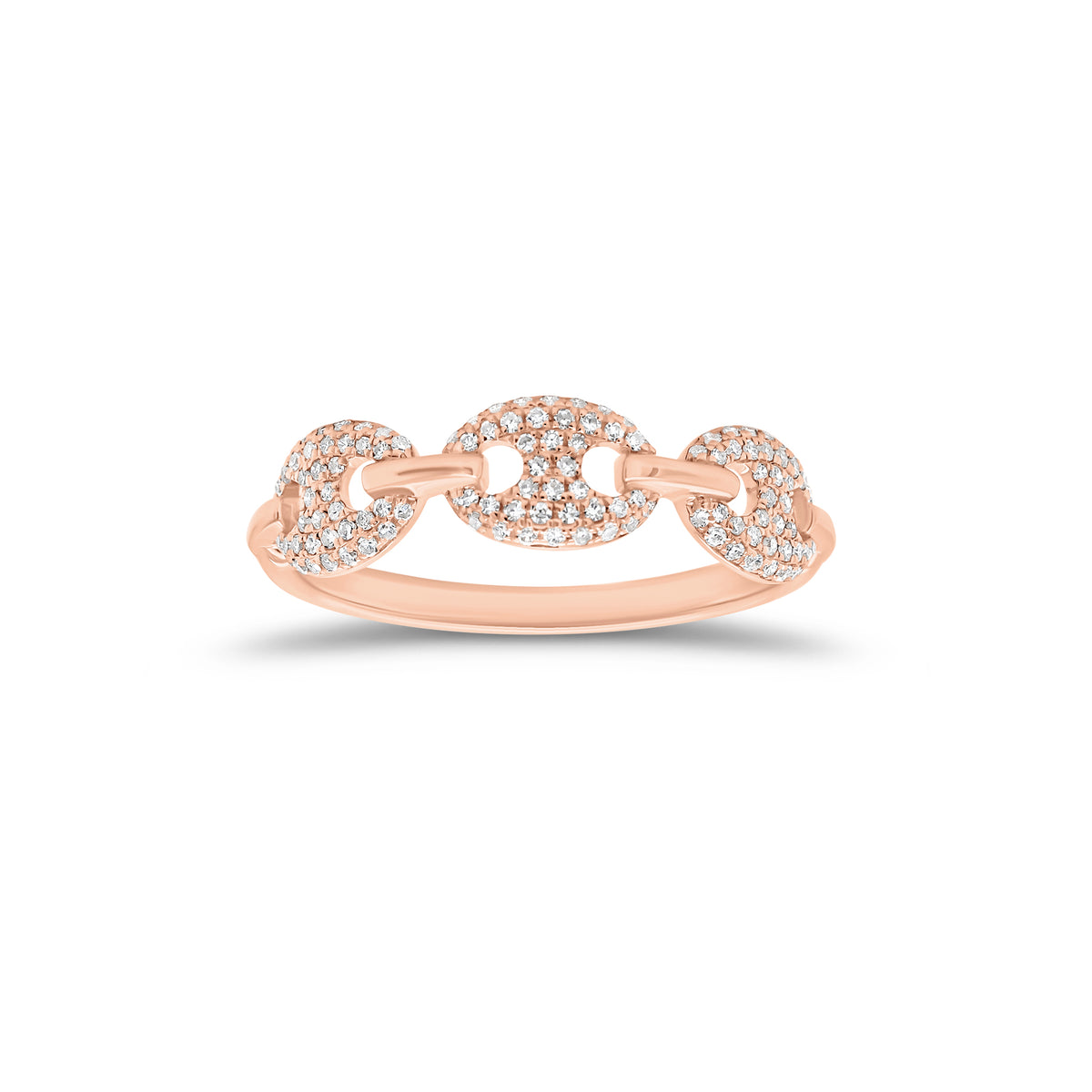 Diamond Puffed Mariner Chain Stacking Ring - 14K gold weighing 1.84 grams - 126 round diamonds weighing 0.23 carats