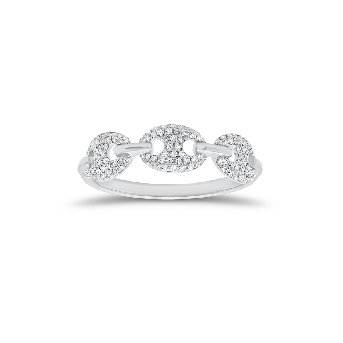 Diamond Puffed Mariner Chain Stacking Ring - 14K gold weighing 1.84 grams  - 126 round diamonds weighing 0.23 carats