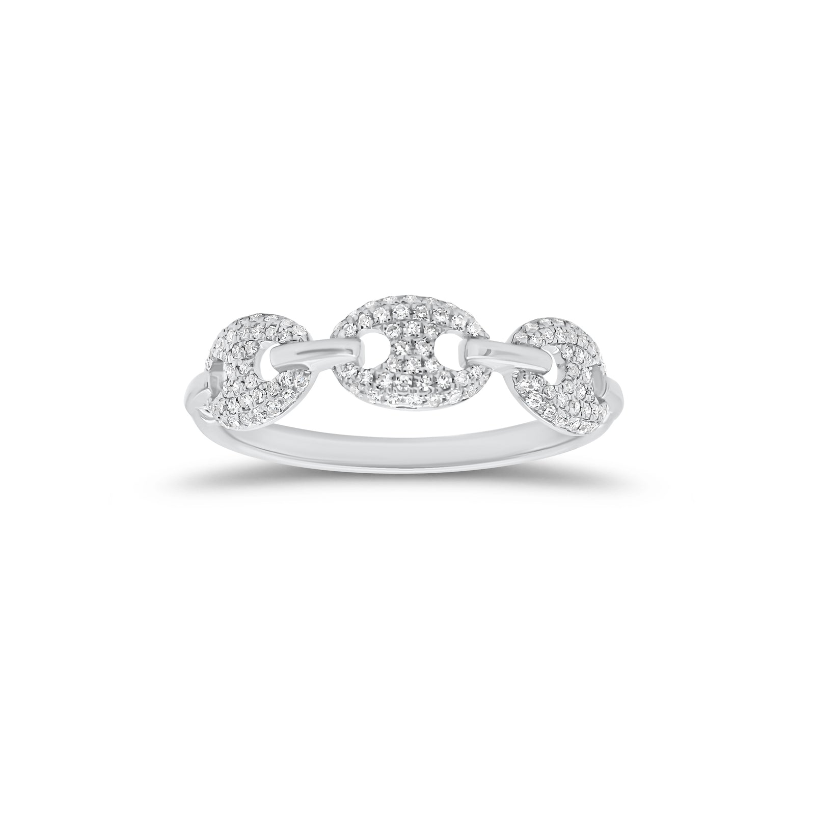 Diamond Puffed Mariner Chain Stacking Ring - 14K gold weighing 1.84 grams - 126 round diamonds weighing 0.23 carats
