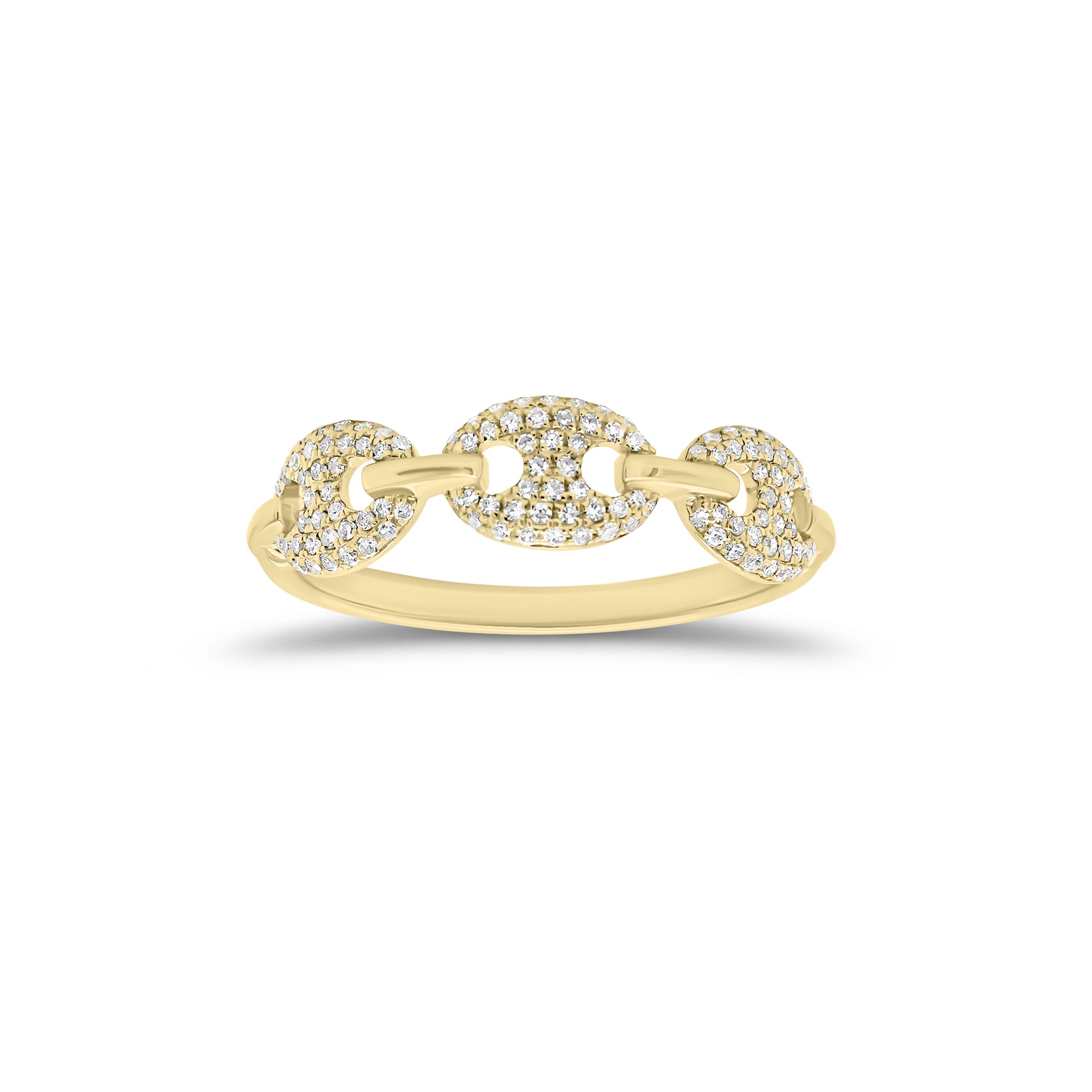 Diamond Puffed Mariner Chain Stacking Ring - 14K gold weighing 1.84 grams - 126 round diamonds weighing 0.23 carats