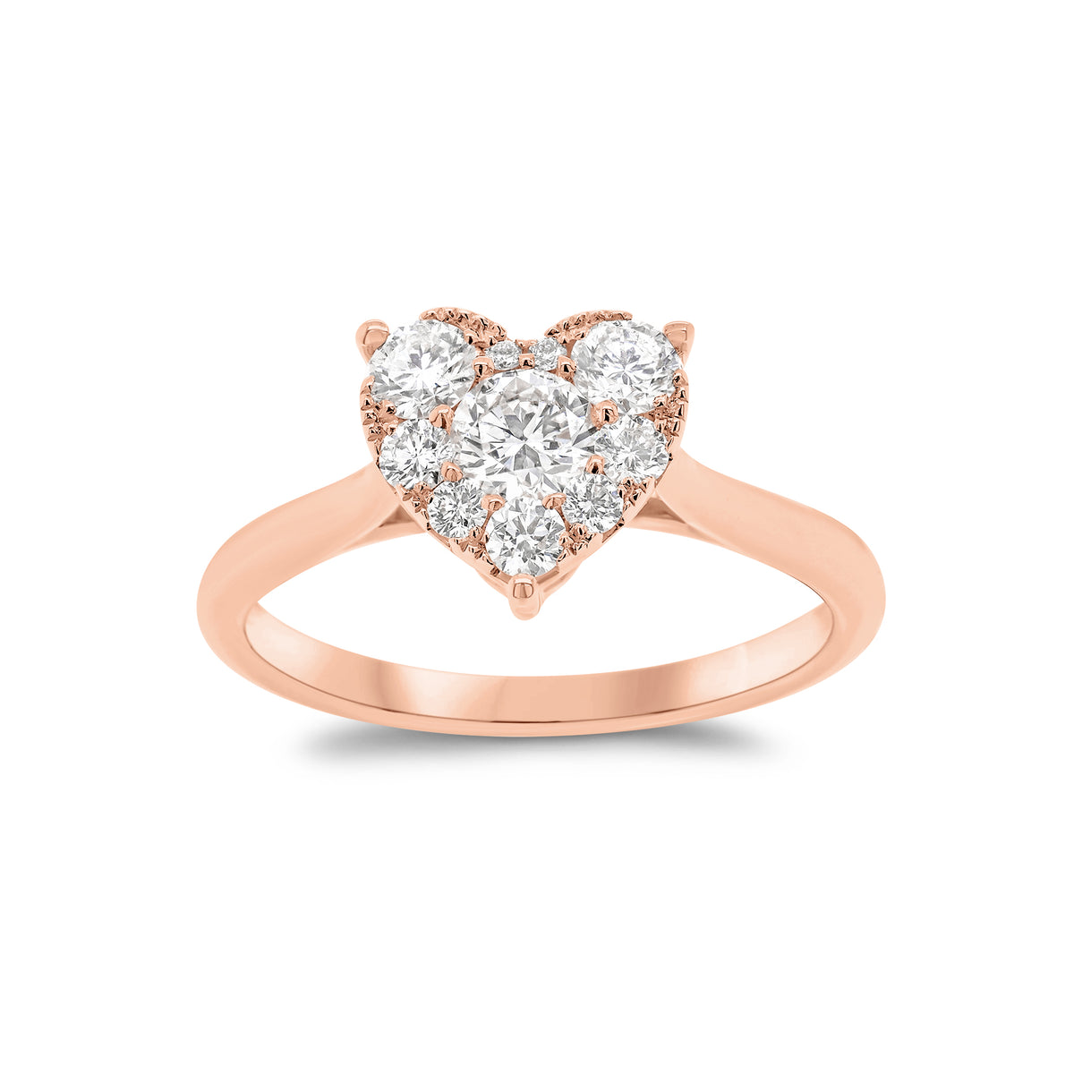 Diamond Heart Engagement Ring - 18K gold weighing 3.14 grams  - 10 round diamonds weighing 0.60 carats