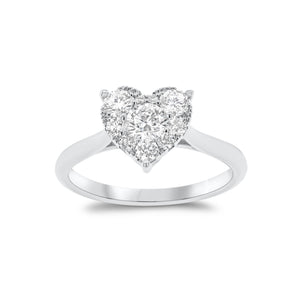 Diamond Heart Engagement Ring - 18K gold weighing 3.14 grams  - 10 round diamonds weighing 0.60 carats