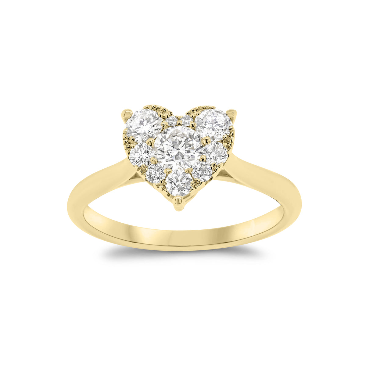 Diamond Heart Engagement Ring - 18K gold weighing 3.14 grams  - 10 round diamonds weighing 0.60 carats