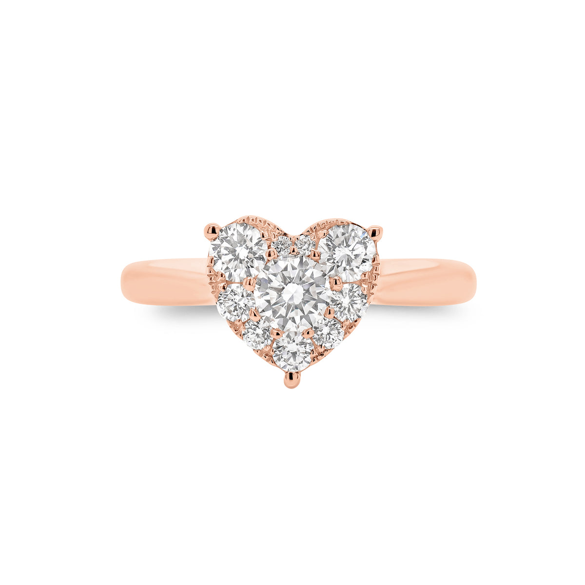 Diamond Heart Engagement Ring - 18K gold weighing 3.14 grams  - 10 round diamonds weighing 0.60 carats