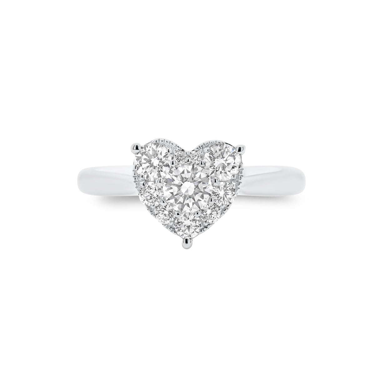 Diamond Heart Engagement Ring - 18K gold weighing 3.14 grams  - 10 round diamonds weighing 0.60 carats