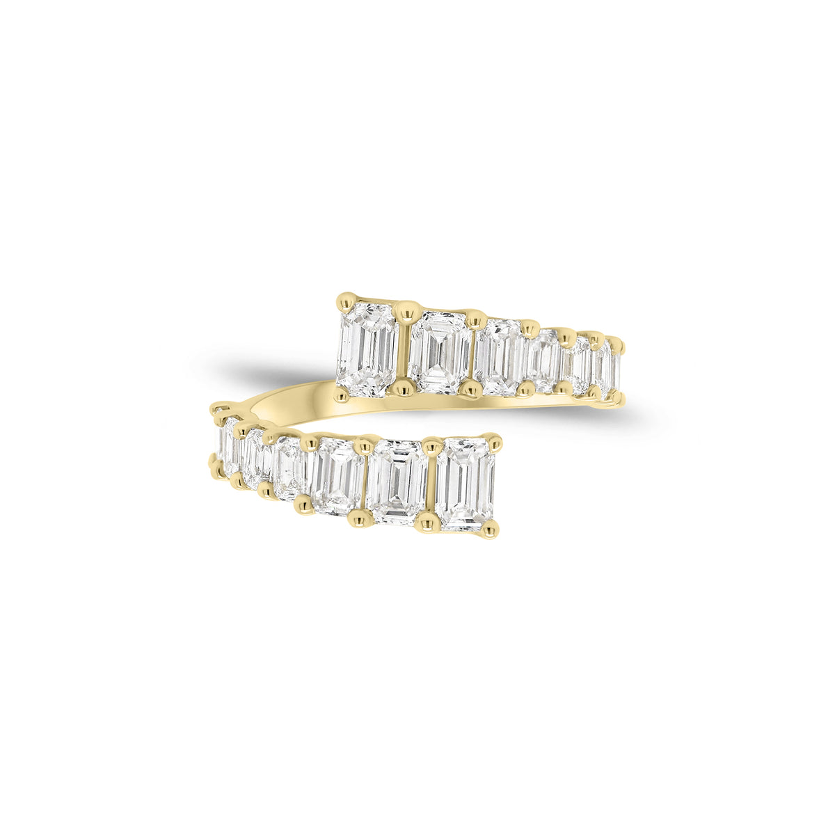 Emerald-Cut Diamond Wrap Ring - 14K gold weighing 2.98 grams - 14 emerald-cut diamonds weighing 2.11 carats