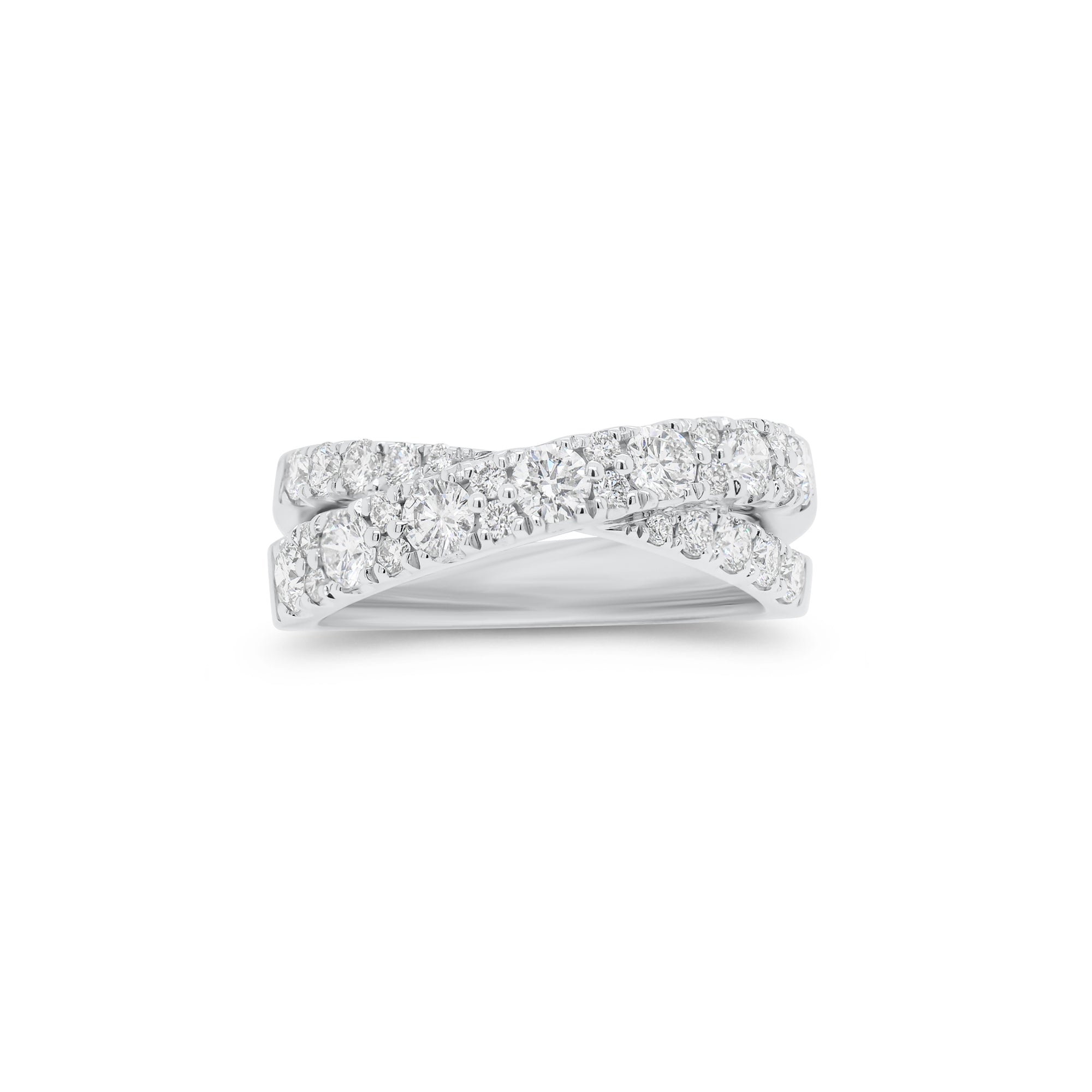Diamond simple crossover ring - 18K gold weighing 5.98 grams  - 29 round diamonds weighing 1.06 carats
