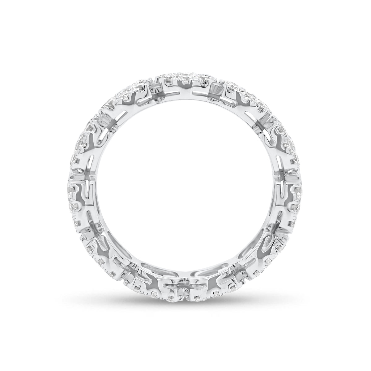 Diamond cushion-style halo eternity ring -18K gold weighing 4.18 grams  -11 round diamonds totaling 0.98 carats  -88 round pave-set diamonds totaling 1.30 carats