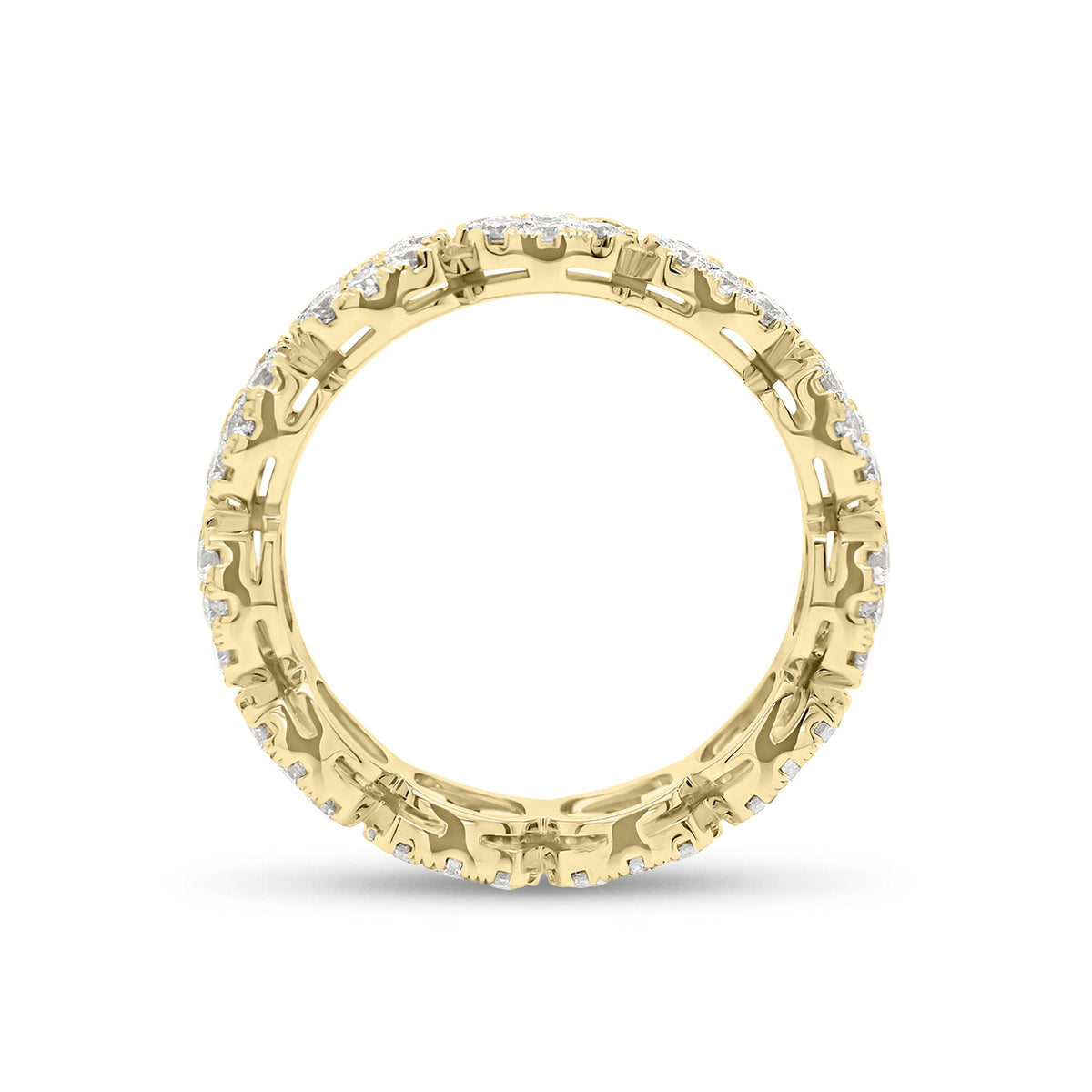 Diamond cushion-style halo eternity ring -18K gold weighing 4.18 grams  -11 round diamonds totaling 0.98 carats  -88 round pave-set diamonds totaling 1.30 carats