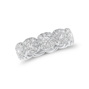 Diamond cushion-style halo eternity ring -18K gold weighing 4.18 grams  -11 round diamonds totaling 0.98 carats  -88 round pave-set diamonds totaling 1.30 carats