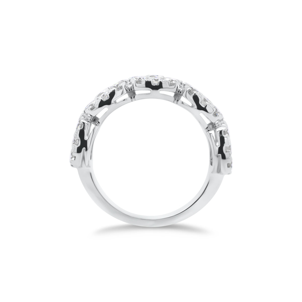 Cushion-Shaped Halo Diamond Wedding Band - 18K gold weighing 5.52 grams  - 40 round diamonds weighing 1.70 carats  - 5 round diamonds weighing 1.28 carats