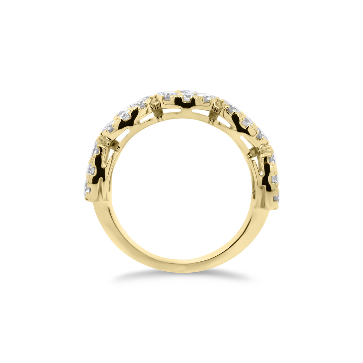 Cushion-Shaped Halo Diamond Wedding Band - 18K gold weighing 5.52 grams  - 40 round diamonds weighing 1.70 carats  - 5 round diamonds weighing 1.28 carats