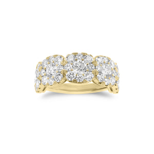 Cushion-Shaped Halo Diamond Wedding Band - 18K gold weighing 5.52 grams  - 40 round diamonds weighing 1.70 carats  - 5 round diamonds weighing 1.28 carats