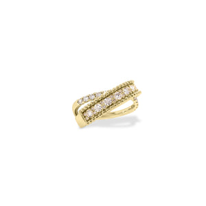 Diamond & Two-Tone Gold Crossover Ring - 18K gold weighing 5.91 grams - 39 round diamonds weighing 0.84 carats