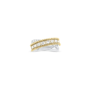 Diamond & Two-Tone Gold Crossover Ring - 18K gold weighing 5.91 grams  - 39 round diamonds weighing 0.84 carats