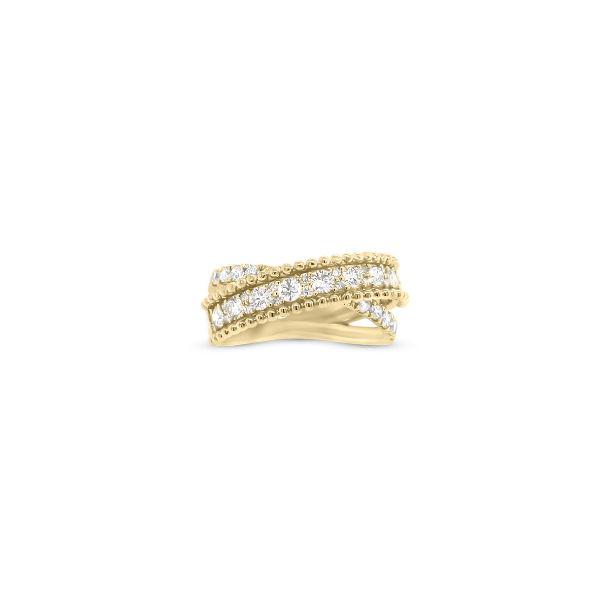 Diamond & Two-Tone Gold Crossover Ring - 18K gold weighing 5.91 grams - 39 round diamonds weighing 0.84 carats