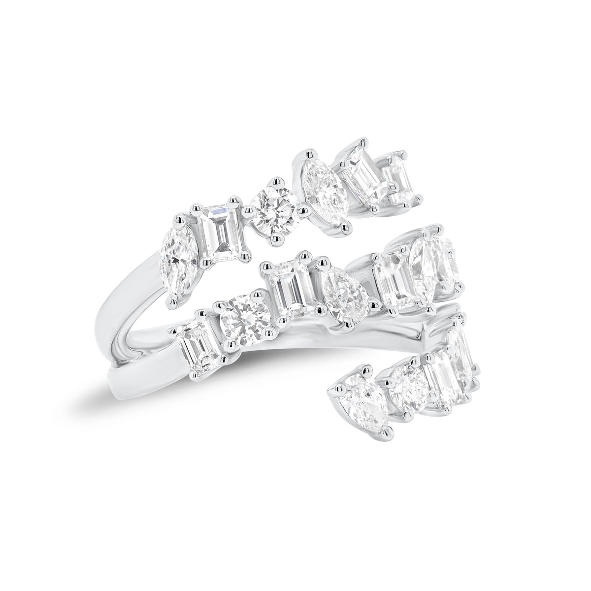 Multi-Shape Diamond Wrap Ring - 18K gold weighing 5.46 grams  - 21 mixed-shape diamonds weighing 1.96 carats