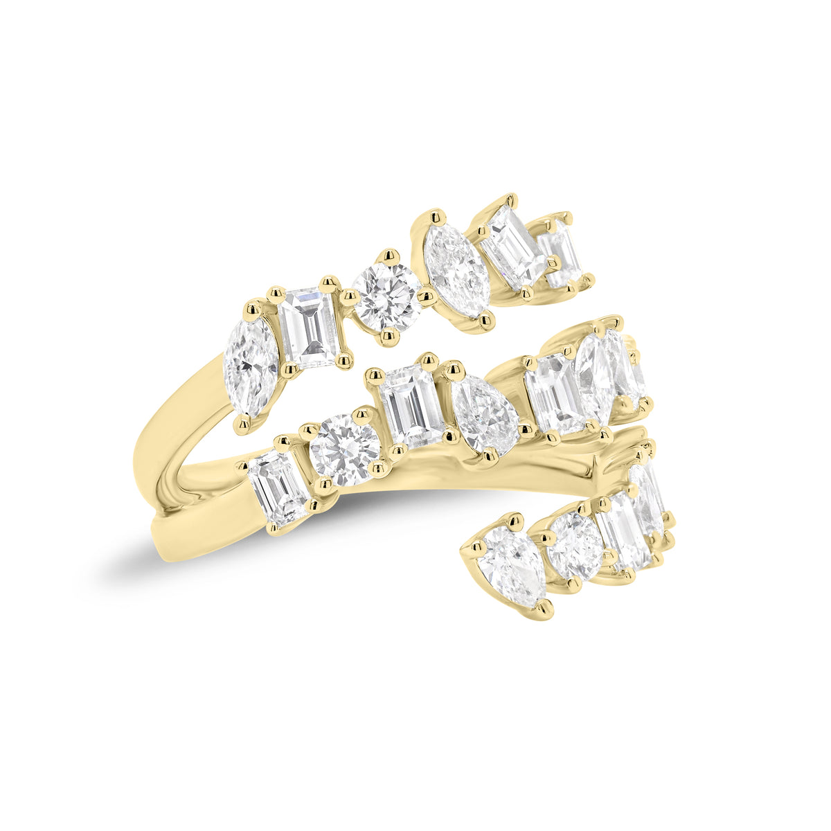 Multi-Shape Diamond Wrap Ring - 18K gold weighing 5.46 grams  - 21 mixed-shape diamonds weighing 1.96 carats