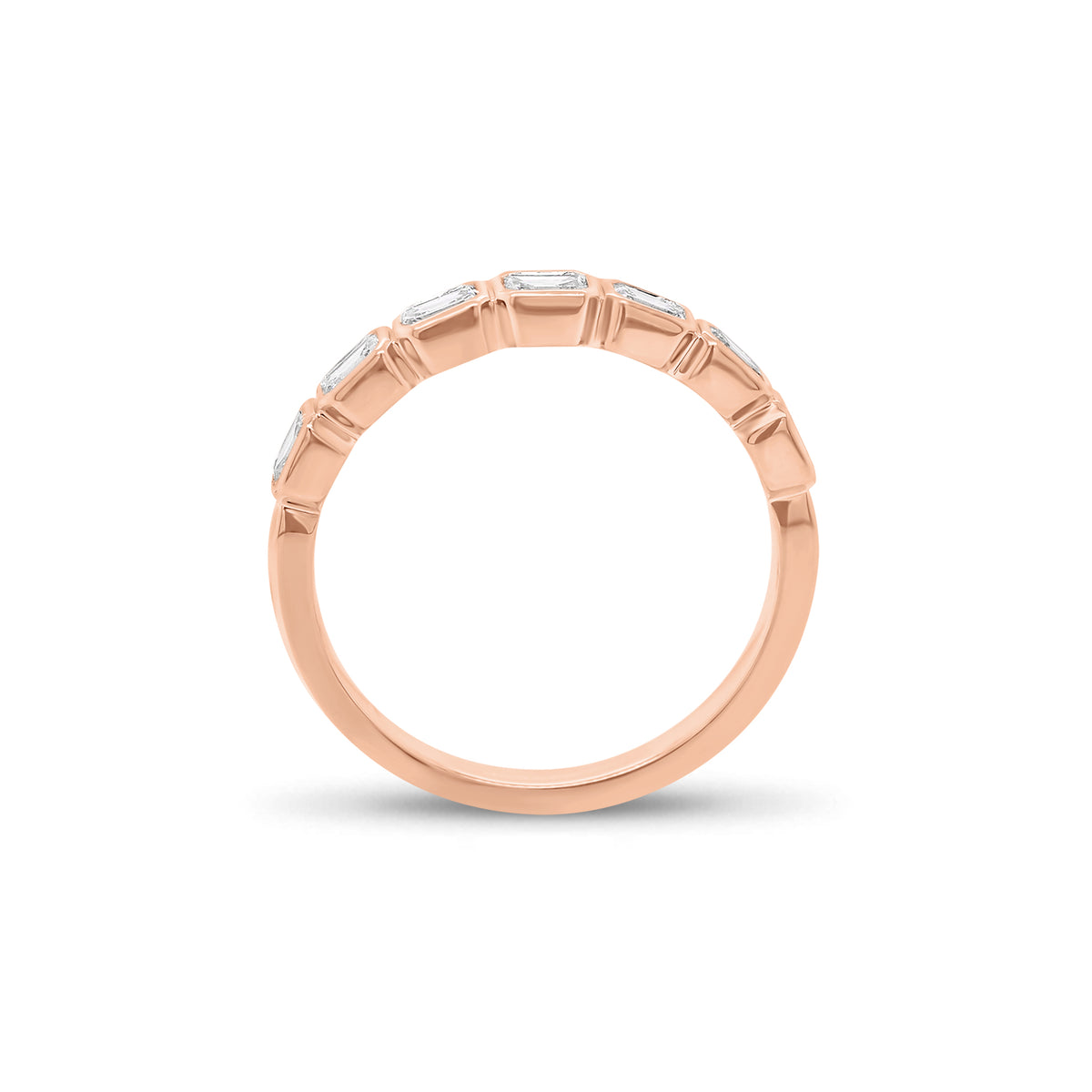 Bezel-Set Emerald Cut Diamond Wedding Band - 18K gold weighing 2.55 grams - 7 emerald-cut diamonds weighing 0.63 carats