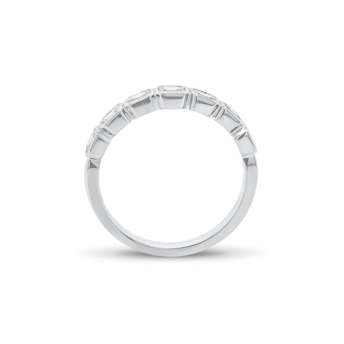 Bezel-Set Emerald Cut Diamond Wedding Band - 18K gold weighing 2.55 grams - 7 emerald-cut diamonds weighing 0.63 carats