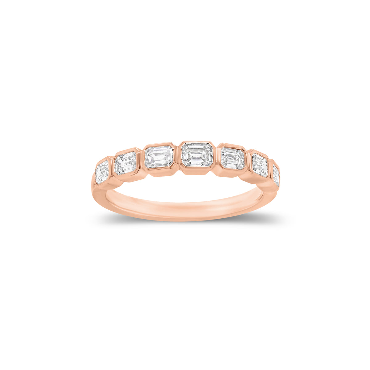 Bezel-Set Emerald Cut Diamond Wedding Band - 18K gold weighing 2.55 grams - 7 emerald-cut diamonds weighing 0.63 carats