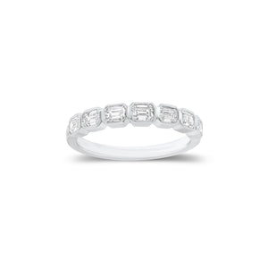 Bezel-Set Emerald Cut Diamond Wedding Band - 18K gold weighing 2.55 grams  - 7 emerald-cut diamonds weighing 0.63 carats