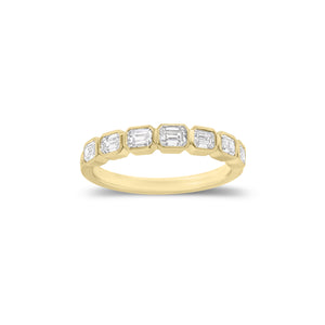 Bezel-Set Emerald Cut Diamond Wedding Band - 18K gold weighing 2.55 grams - 7 emerald-cut diamonds weighing 0.63 carats