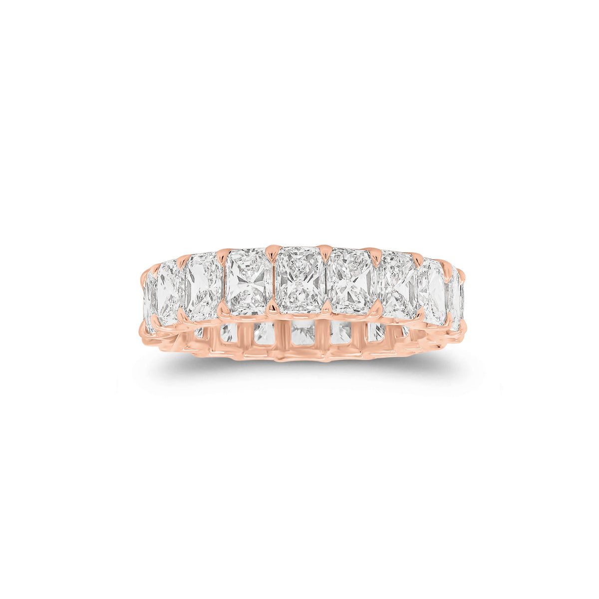 5.05 ct Radiant-Cut Diamond Eternity Band - 18K gold weighing 3.50 grams - 21 radiant-cut diamonds weighing 5.05 carats (GIA-graded F-color, VS clarity)