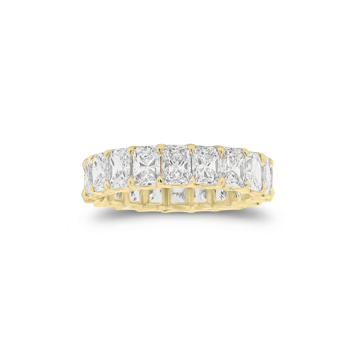 5.05 ct Radiant-Cut Diamond Eternity Band - 18K gold weighing 3.50 grams - 21 radiant-cut diamonds weighing 5.05 carats (GIA-graded F-color, VS clarity)