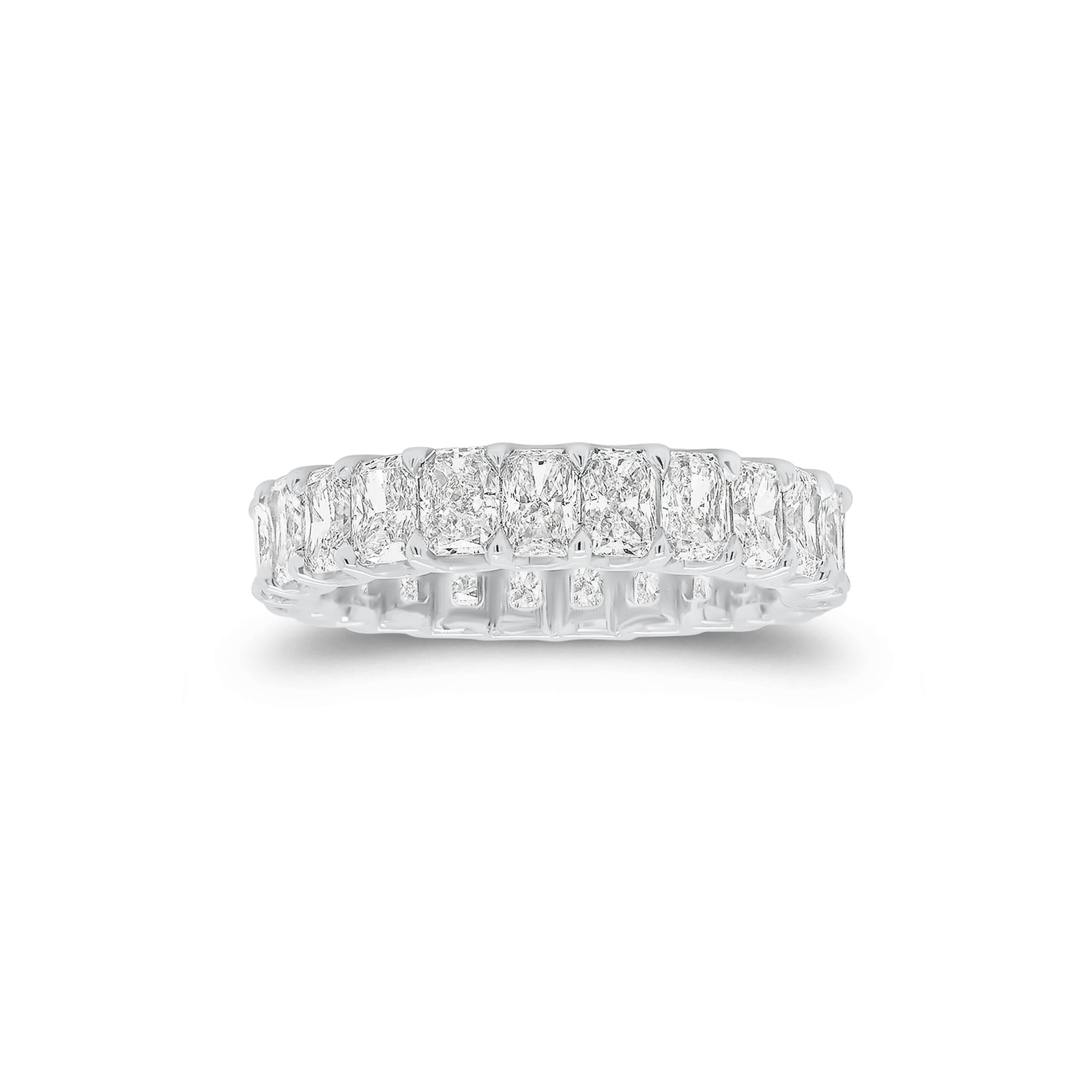3.55 ct Radiant-Cut Diamond Eternity Band - 18K gold weighing 3.89 grams  - 23 radiant-cut diamonds weighing 3.55 carats (GIA-graded F-color, VS clarity)