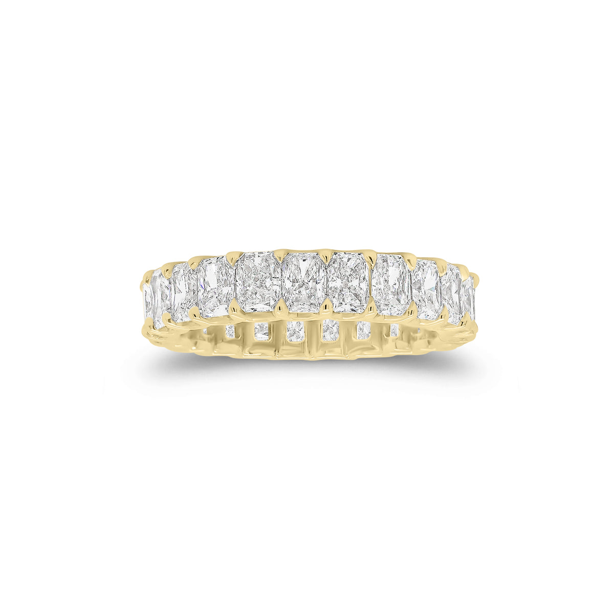 3.55 ct Radiant-Cut Diamond Eternity Band - 18K gold weighing 3.89 grams  - 23 radiant-cut diamonds weighing 3.55 carats (GIA-graded F-color, VS clarity)
