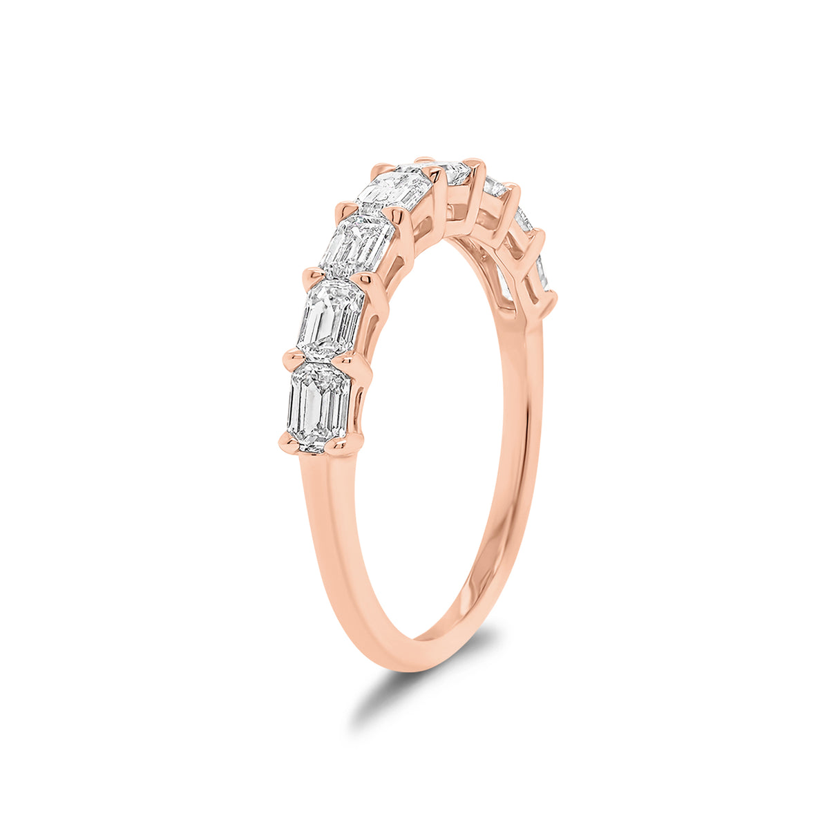 East to West Emerald-Cut Diamond Wedding Band - 18K rose gold weighing 2.21 grams - 8 emerald-cut diamonds weighing 1.09 carats