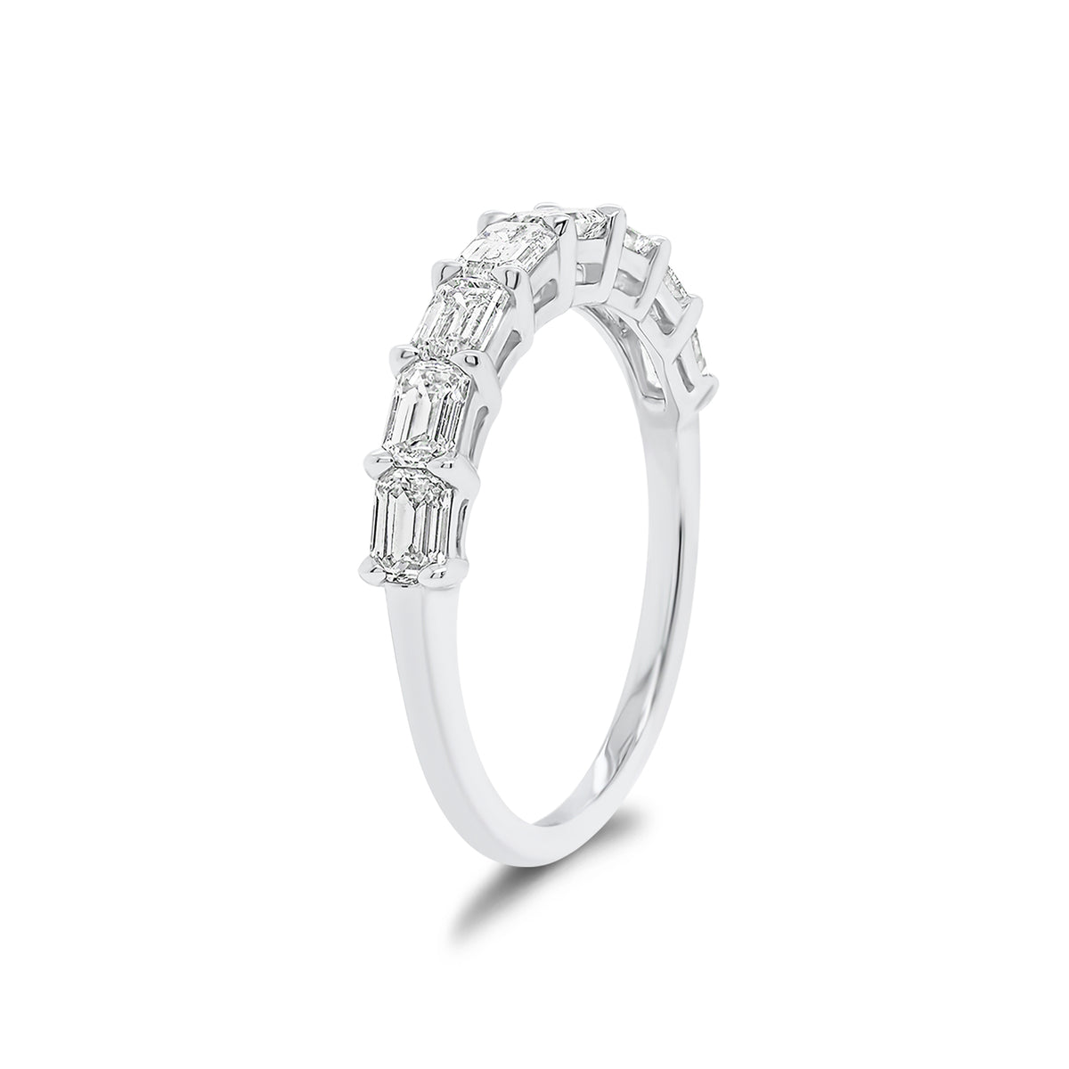 East to West Emerald-Cut Diamond Wedding Band - 18K white gold weighing 2.21 grams - 8 emerald-cut diamonds weighing 1.09 carats