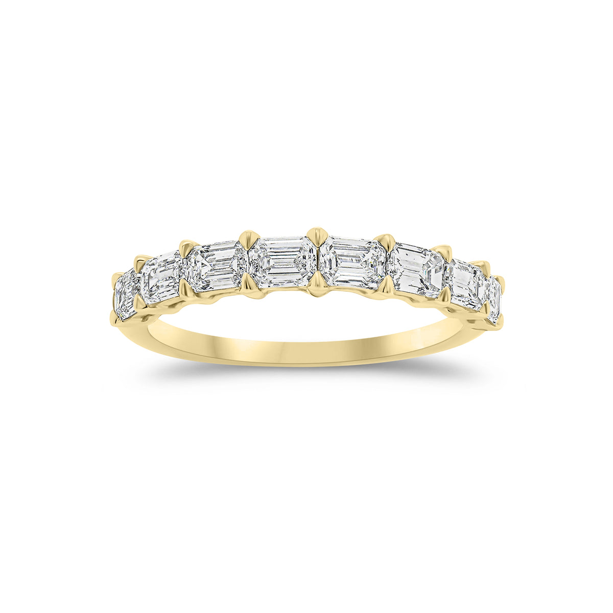 East to West Emerald-Cut Diamond Wedding Band - 18K yellow gold weighing 2.21 grams - 8 emerald-cut diamonds weighing 1.09 carats