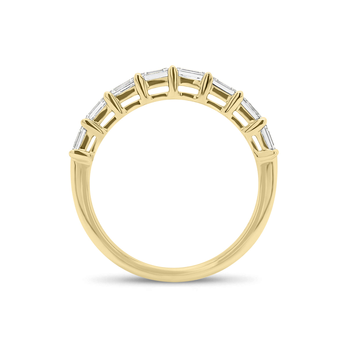 East to West Emerald-Cut Diamond Wedding Band - 18K yellow gold weighing 2.21 grams - 8 emerald-cut diamonds weighing 1.09 carats