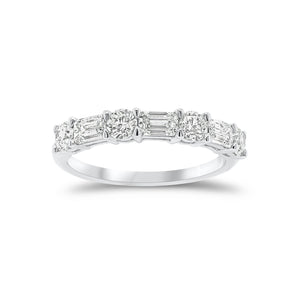Round & Emerald-Cut Diamond Wedding Band - 18K white gold weighing 2.56 grams - 3 emerald-cut diamonds weighing 0.60 carats - 4 round diamonds weighing 0.52 carats