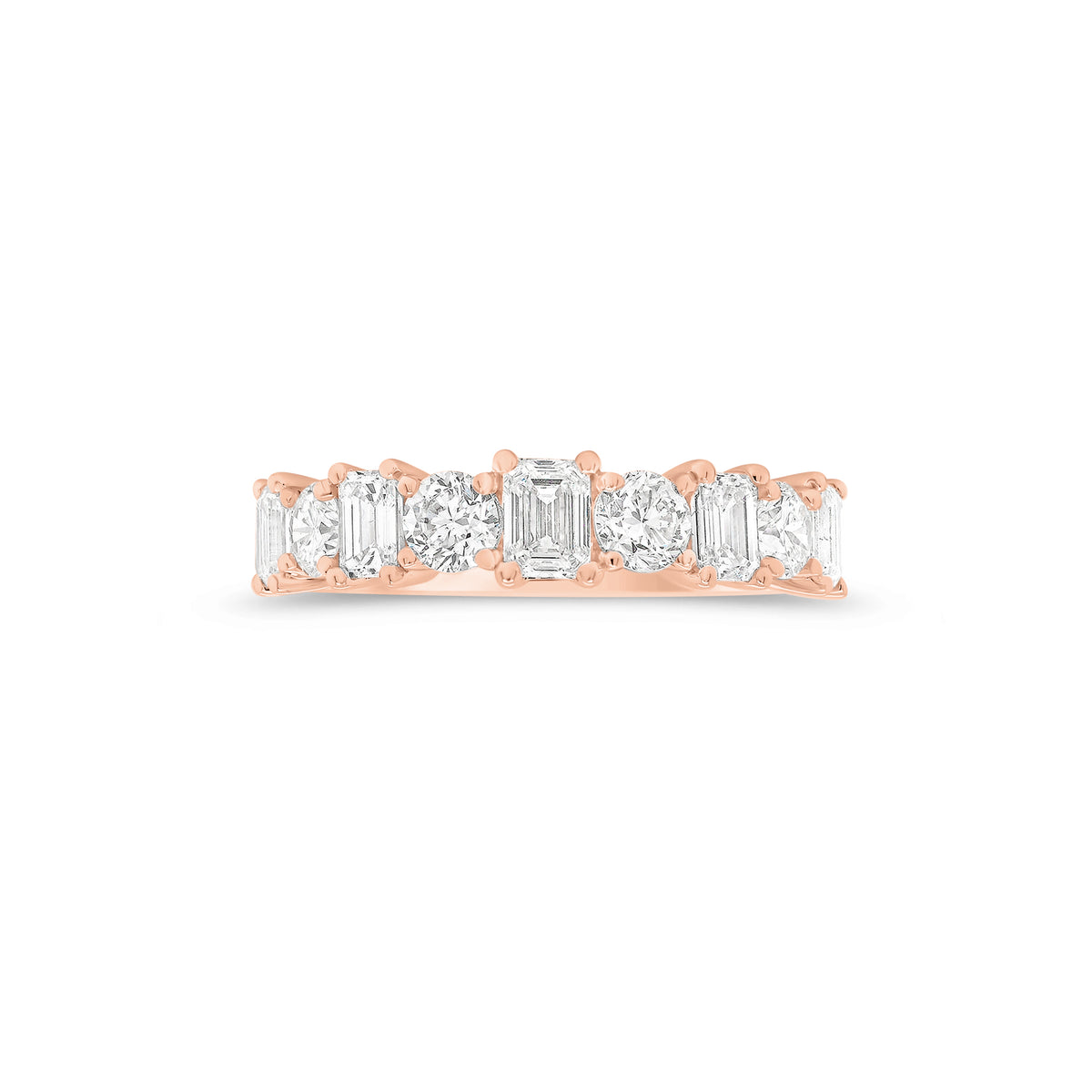Emerald-Cut & Round Diamond Wedding Band - 18K gold weighing 3.53 grams - 4 round diamonds weighing 0.74 carats - 5 emerald-cut diamonds weighing 0.97 carats