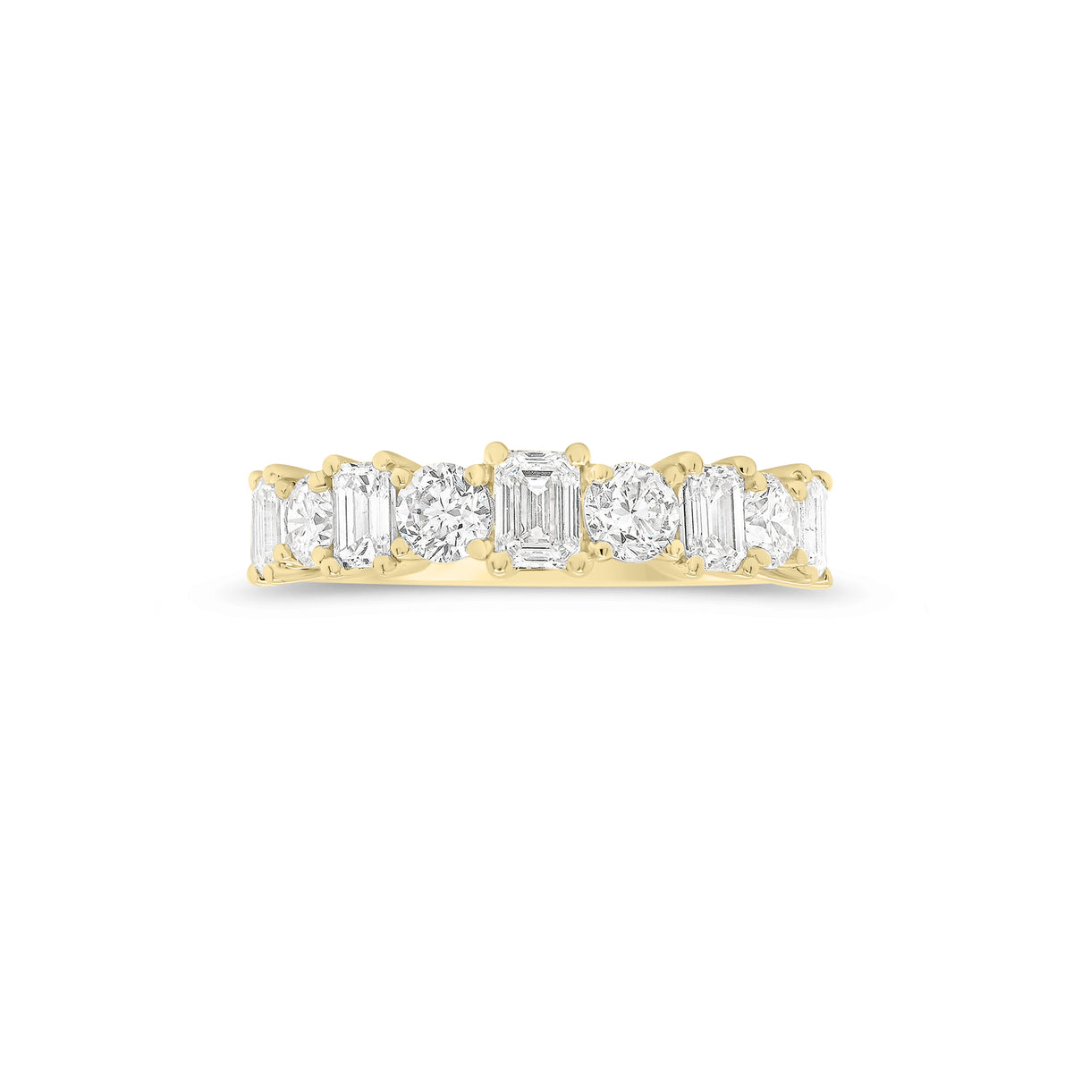 Emerald-Cut & Round Diamond Wedding Band - 18K gold weighing 3.53 grams - 4 round diamonds weighing 0.74 carats - 5 emerald-cut diamonds weighing 0.97 carats