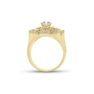 Diamond Bold Flower Ring - 14K gold weighing 10.19 grams - 48 round diamonds weighing 0.18 carats - 0.52 ct round diamond (GIA-graded H-color, SI2 clarity)