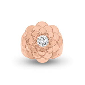 Diamond Bold Flower Ring - 14K gold weighing 10.19 grams - 48 round diamonds weighing 0.18 carats - 0.52 ct round diamond (GIA-graded H-color, SI2 clarity)