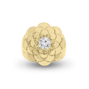 Diamond Bold Flower Ring - 14K gold weighing 10.19 grams  - 48 round diamonds weighing 0.18 carats  - 0.52 ct round diamond (GIA-graded H-color, SI2 clarity)