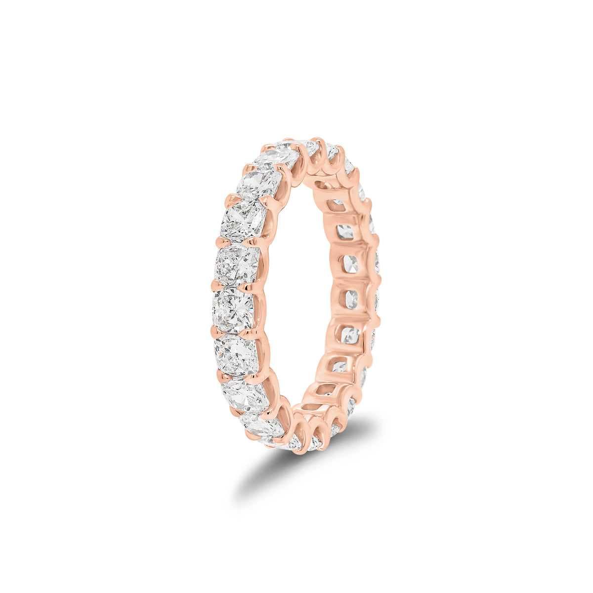 Cushion-Cut Diamond Eternity Ring - 18K gold weighing 3.20 grams - 21 cushion-cut diamonds weighing 2.99 carats (GIA-graded F-G color, VS2 clarity)
