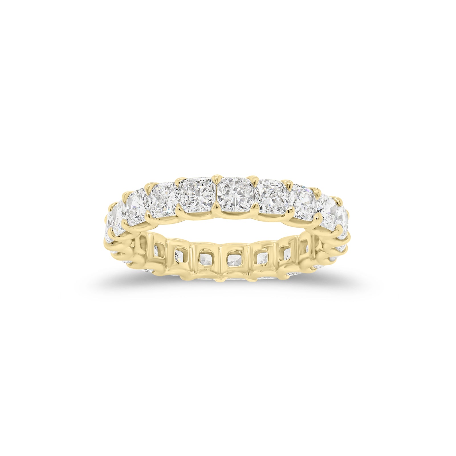Cushion-Cut Diamond Eternity Ring - 18K gold weighing 3.20 grams  - 21 cushion-cut diamonds weighing 2.99 carats (GIA-graded F-G color, VS2 clarity)