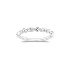 Marquise-Shaped & Round Diamond Wedding Band - 18K gold weighing 1.51 grams  - 5 round diamonds weighing 0.18 carats  - 4 marquise-shaped diamonds weighing 0.31 carats