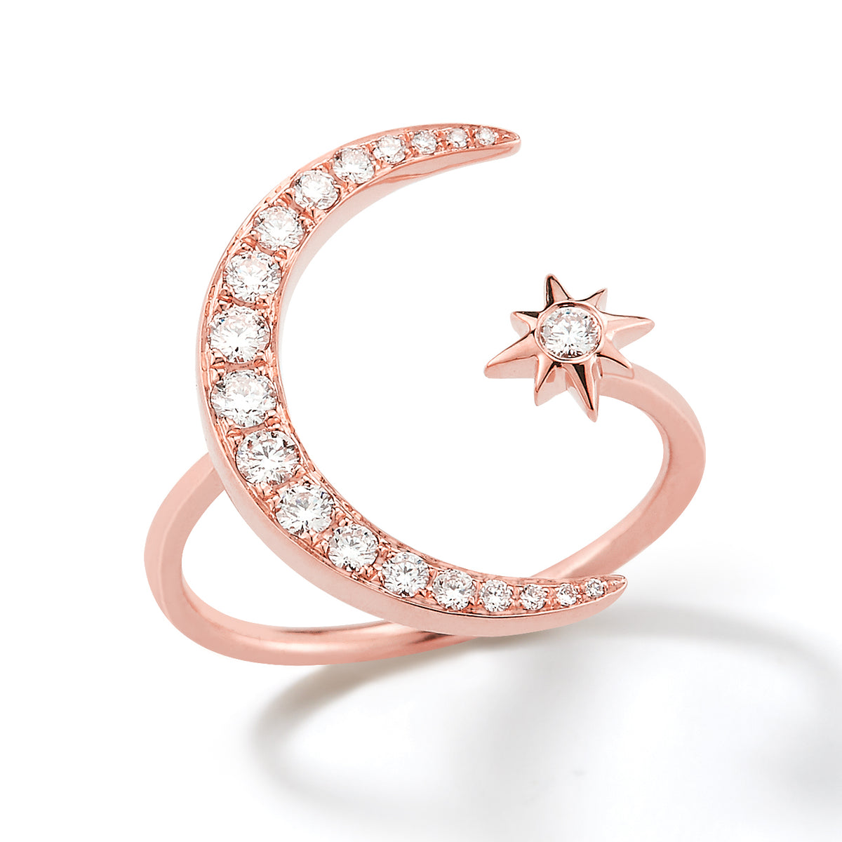Crescent Moon and Star Diamond Ring