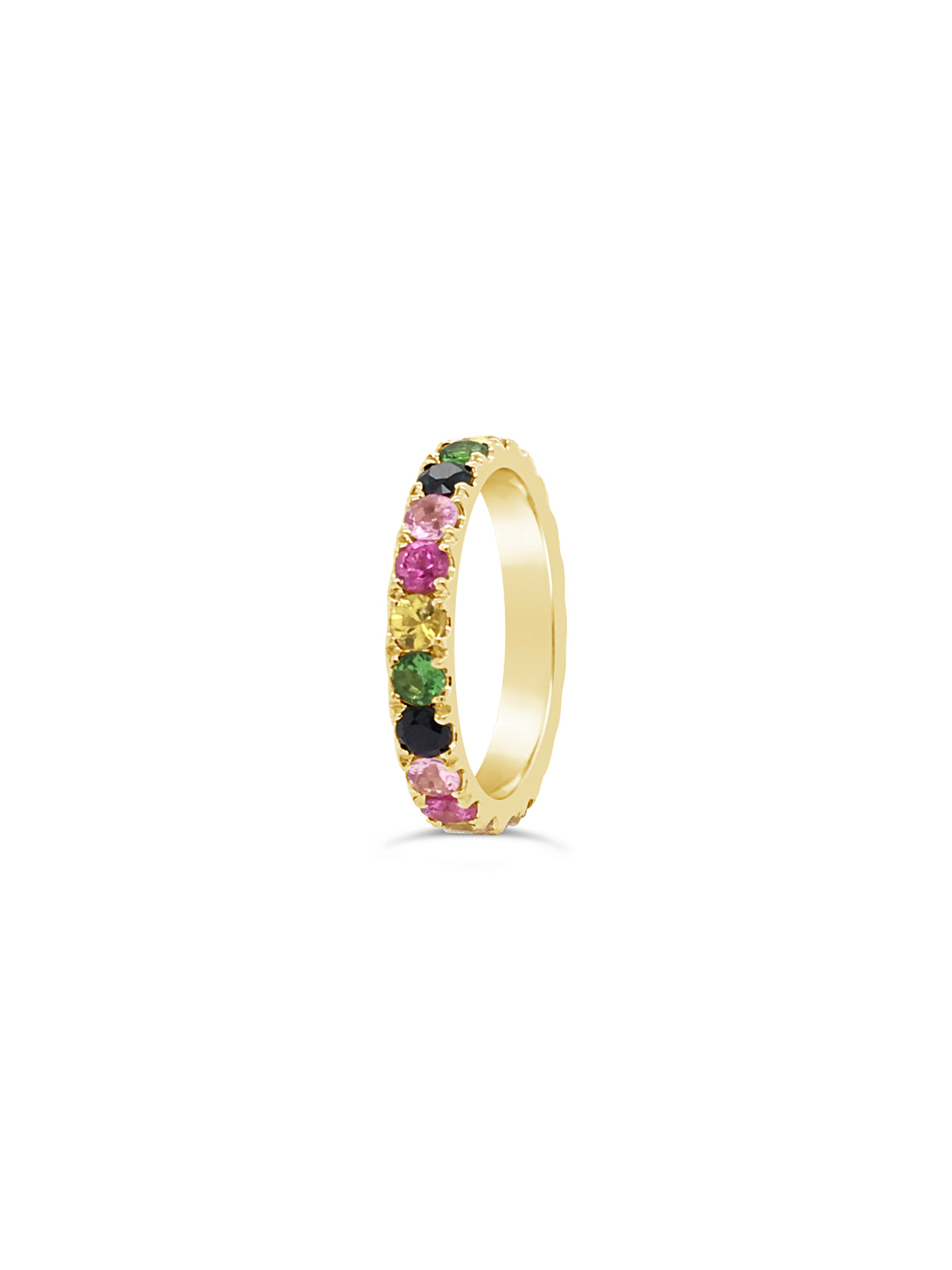 Enlarged Rainbow Gemstone Band Ring