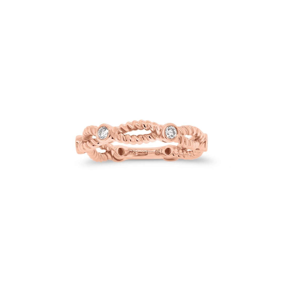 Twisted Gold Stackable Ring with Diamond Bezels