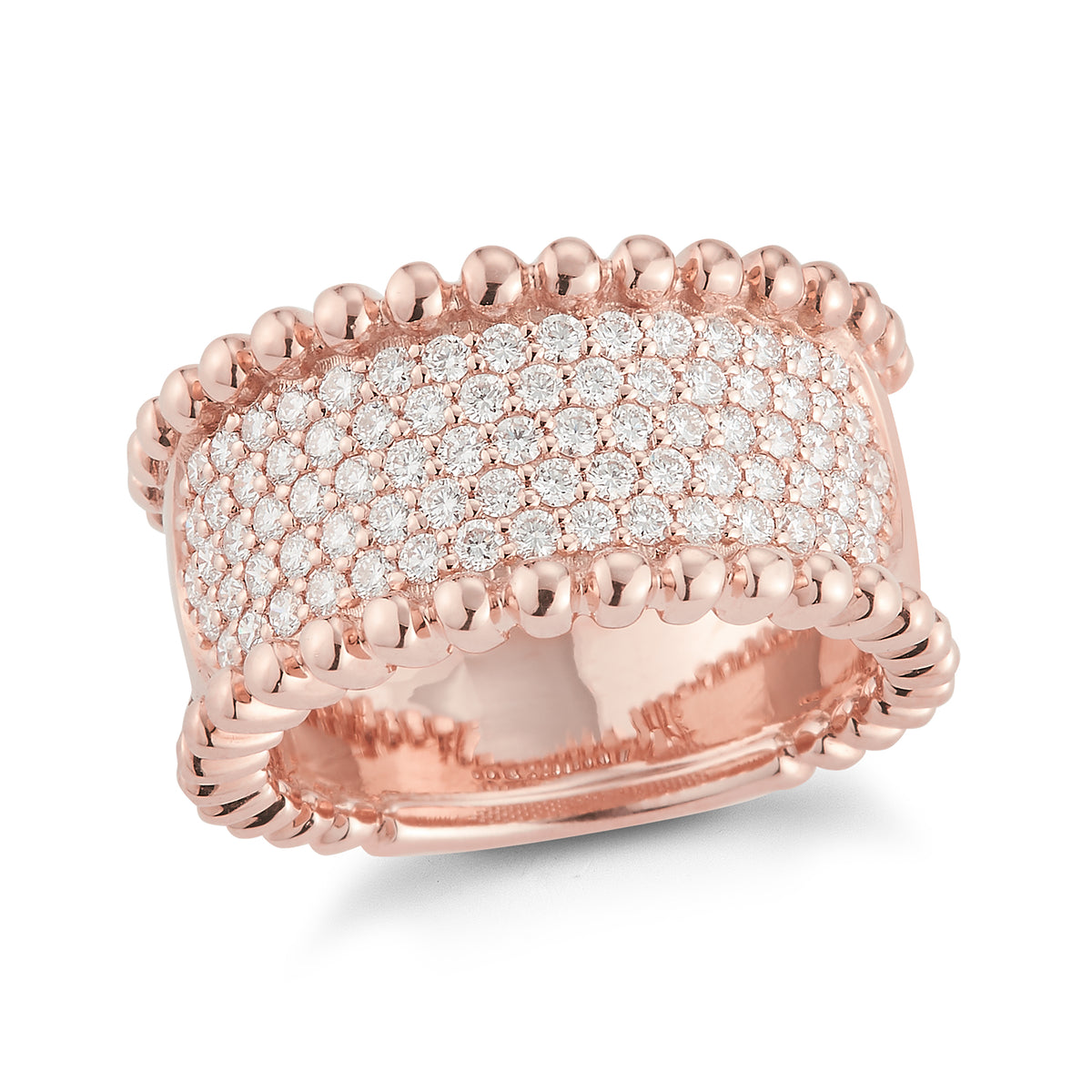 Wide Diamond Band with Gold Bead Edge